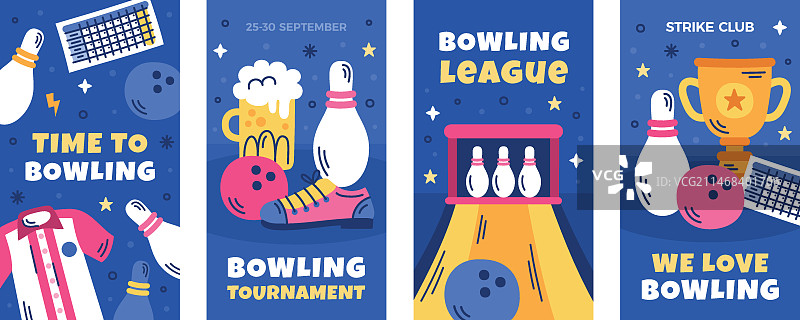 保龄球比赛扁平风格Instagram快拍合集图片素材