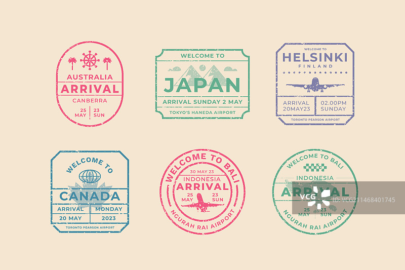 扁平风格的护照印章图片素材