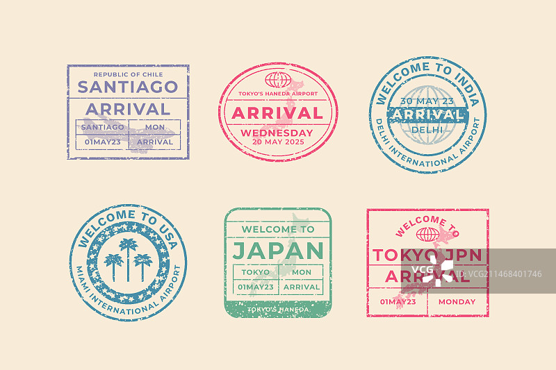 扁平风格的护照印章图片素材