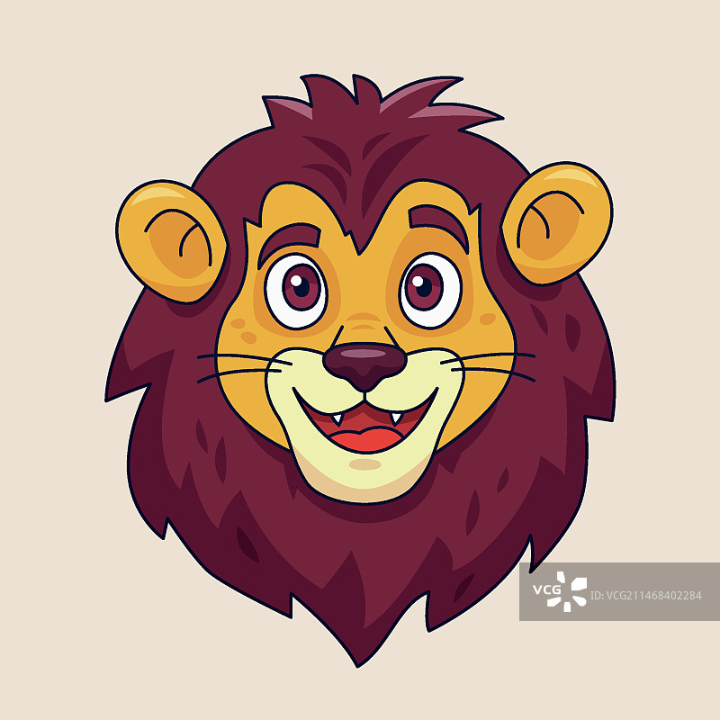 手绘卡通狮子脸插画图片素材