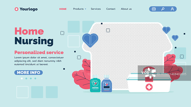 老年人居家护理扁平着陆页模板图片素材