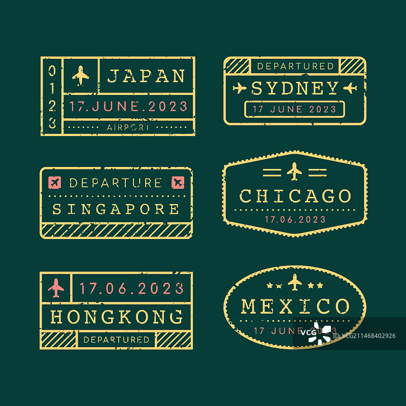 扁平风格护照印章合集图片素材