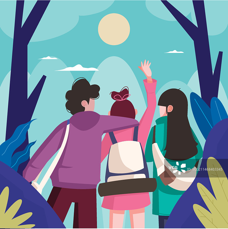 手绘朋友旅行插画图片素材