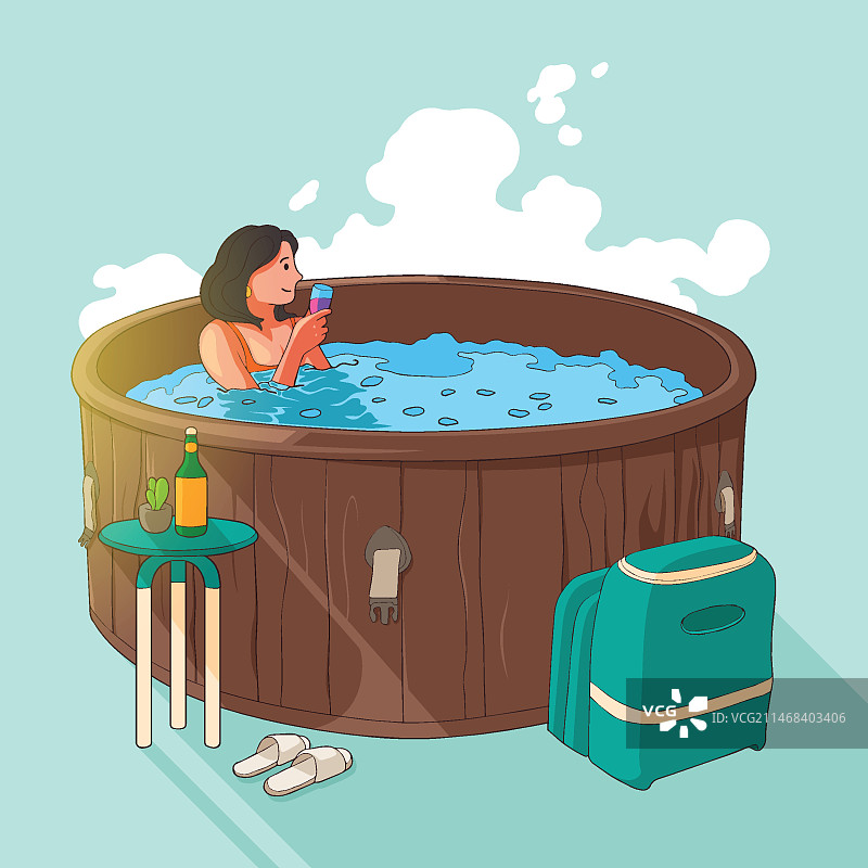 手绘热水浴缸插画图片素材