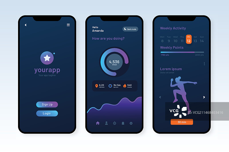 渐变暗黑模式App模板图片素材