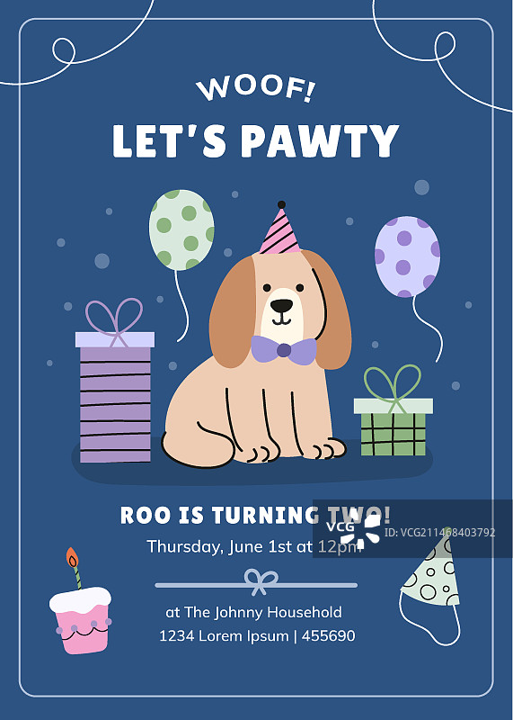 手绘小狗泳池派对邀请函图片素材