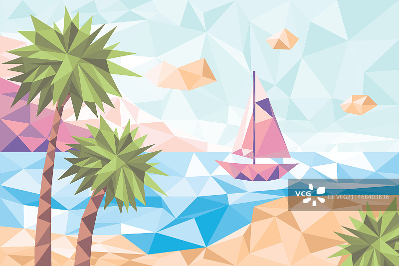 扁平风格插画：低多边形景观图片素材