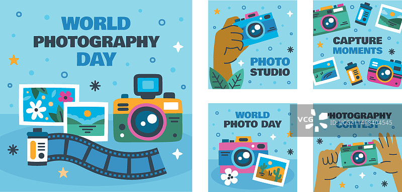 世界摄影日庆祝活动扁平风Instagram帖子合集图片素材