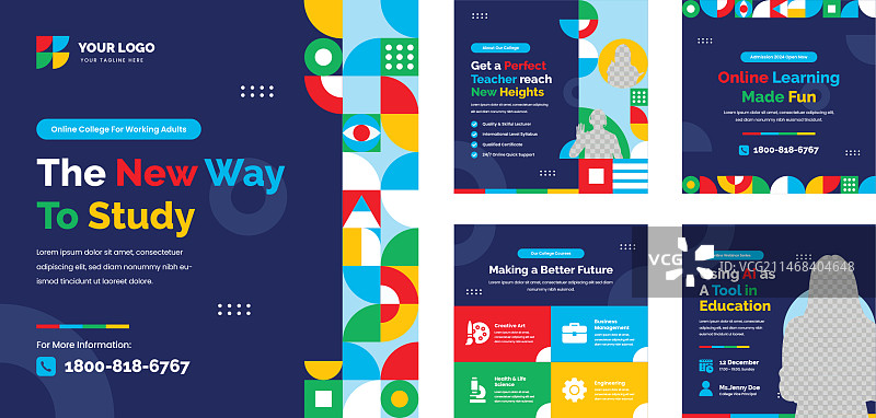 扁平风格的在线大学模板图片素材