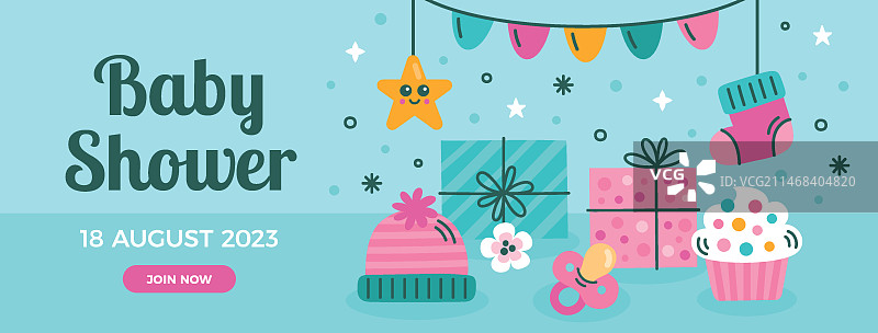 手绘新生儿派对横幅图片素材