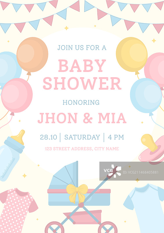 手绘新生儿派对海报图片素材