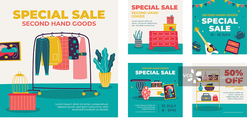 扁平风格二手商店Instagram帖子图片素材