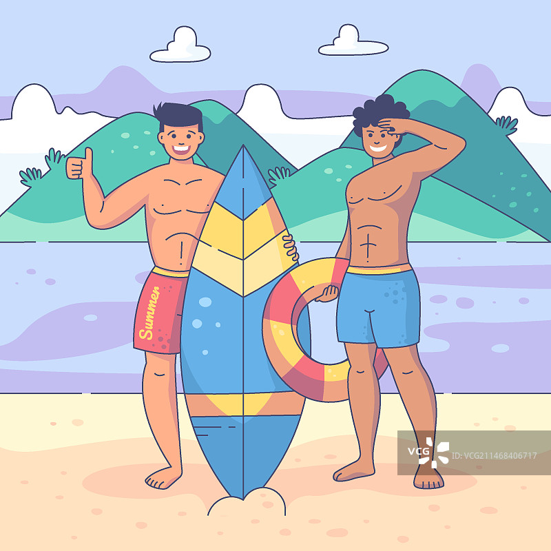 手绘夏季朋友生活方式插画图片素材