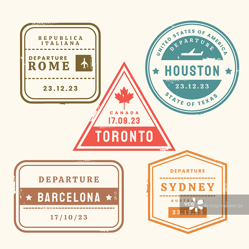 扁平风格护照印章合集图片素材