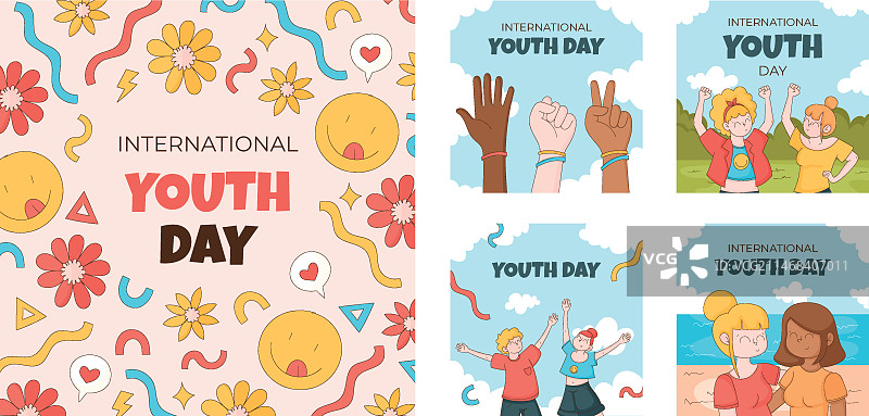 国际青年日手绘Instagram帖子合集图片素材