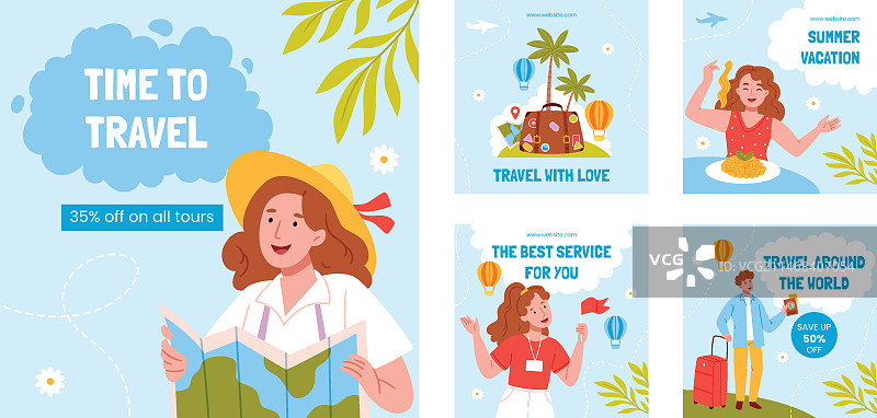 手绘导游模板设计图片素材