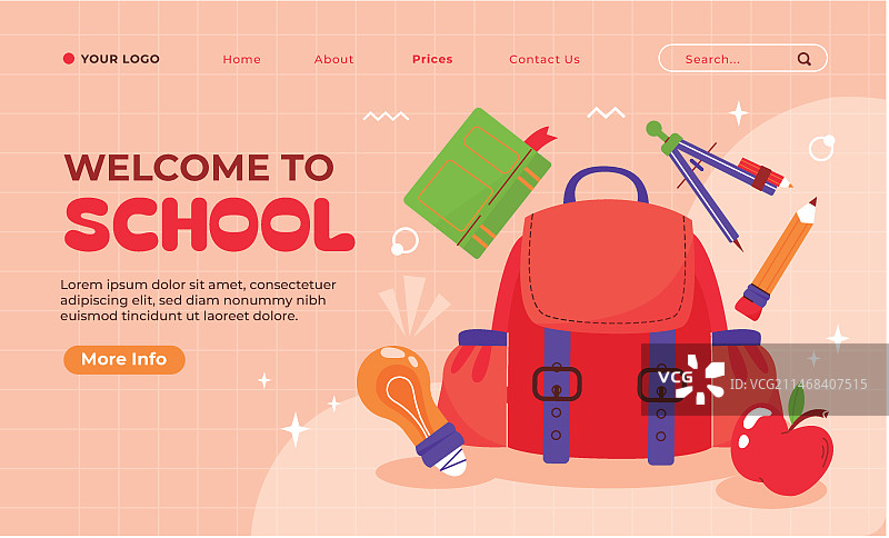 返校季扁平风格着陆页模板图片素材