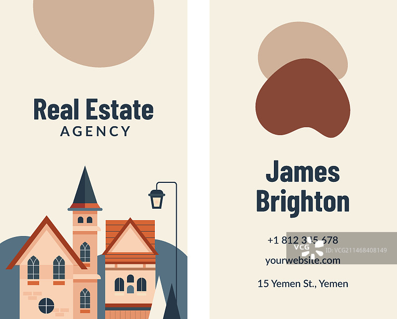 手绘房地产商务竖版名片图片素材