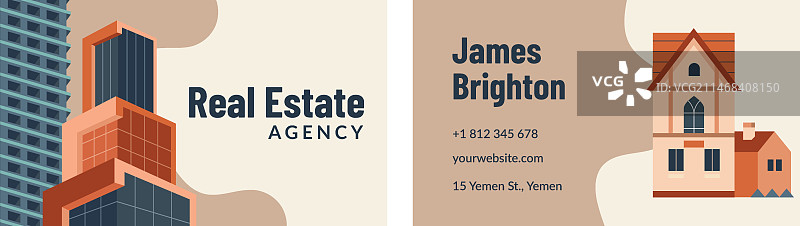手绘房地产商务横版名片图片素材