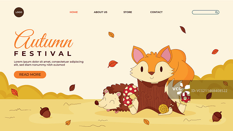 秋季主题手绘着陆页模板图片素材