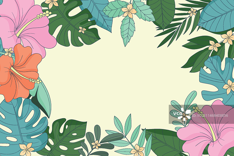 手绘热带树叶背景图片素材