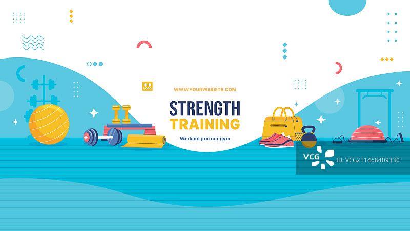 扁平风格健身训练YouTube频道封面图片素材