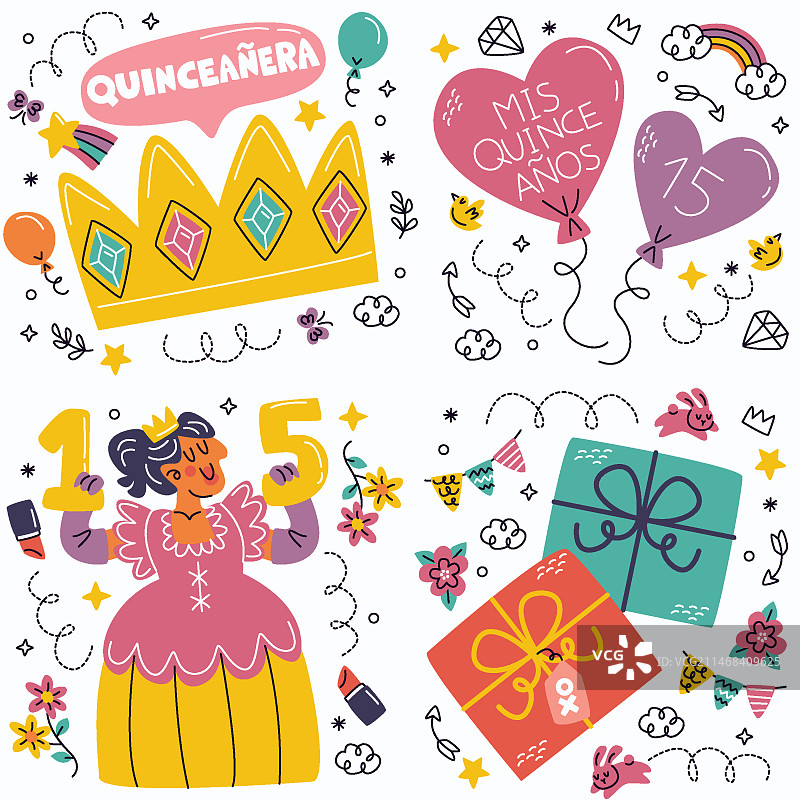 十五岁成人礼涂鸦贴纸合集图片素材