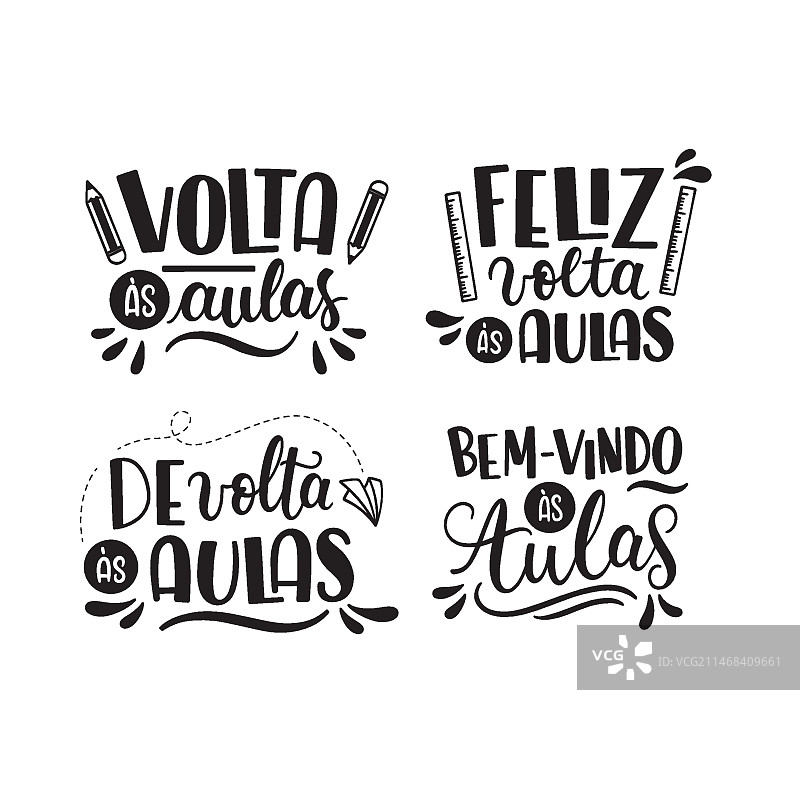 葡萄牙语返校季手写字贴纸图片素材