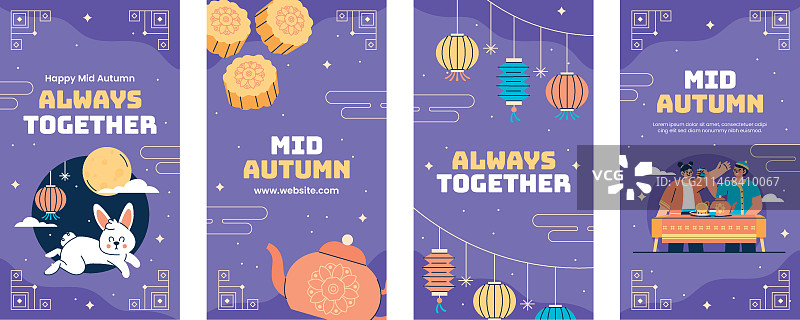 中国中秋节庆祝活动的扁平Instagram故事合集图片素材