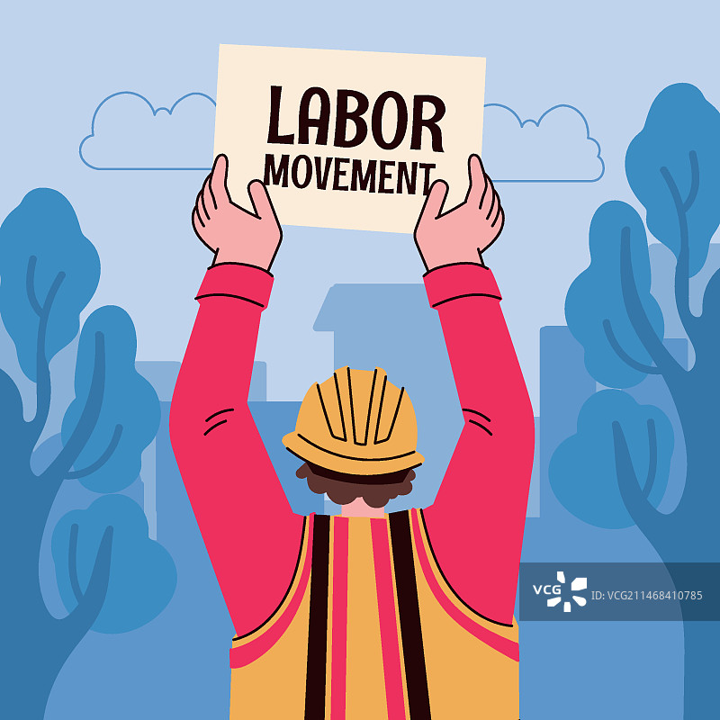 手绘工会插画图片素材
