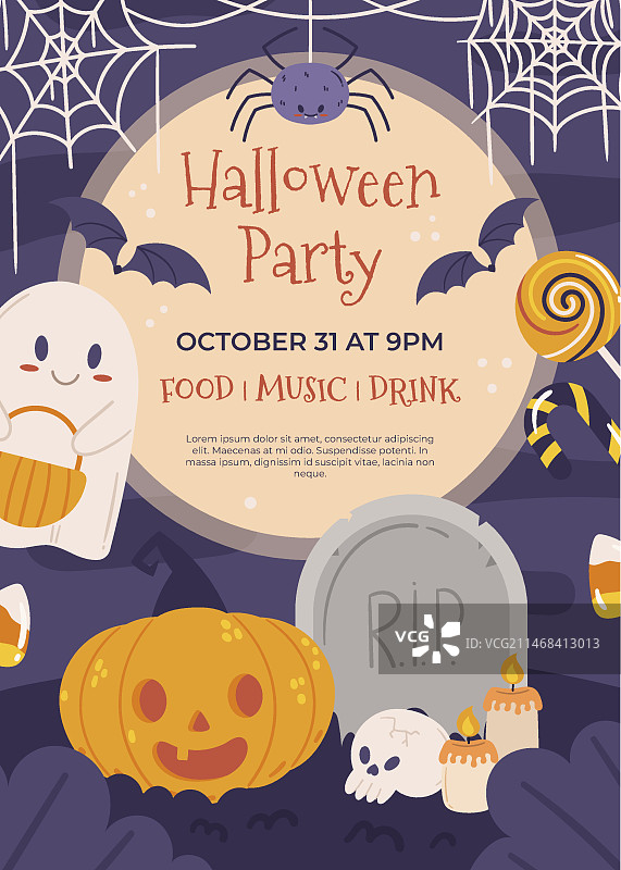 万圣节扁平风竖版海报模板图片素材