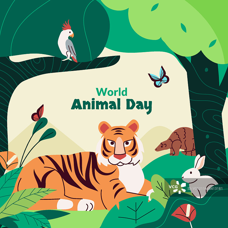 扁平风格：世界动物日庆祝插画图片素材
