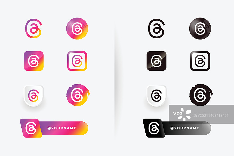 用于新Threads社交媒体应用的渐变色Logo合集图片素材