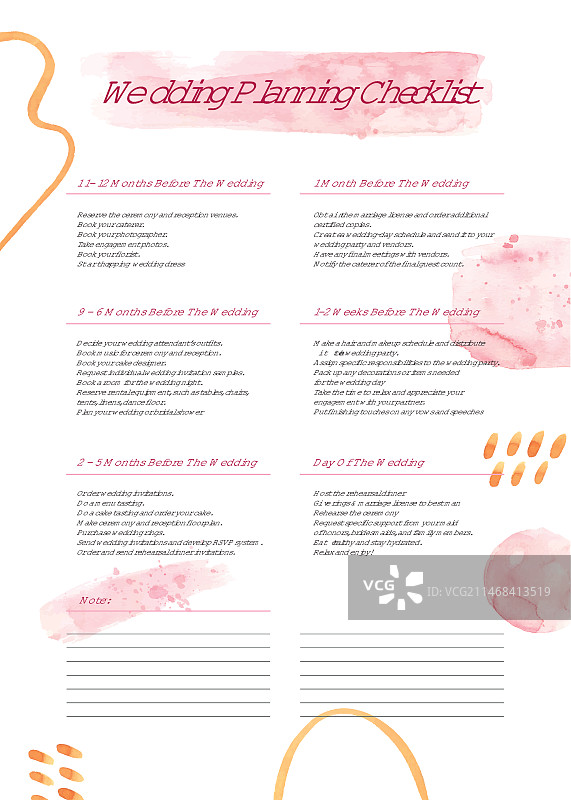 婚礼策划清单模板图片素材