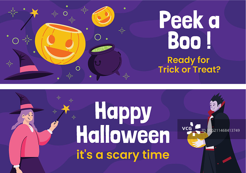 万圣节庆祝活动扁平横幅模板图片素材