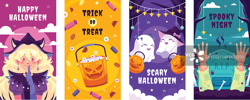 万圣节庆祝活动Instagram快拍扁平合集图片素材