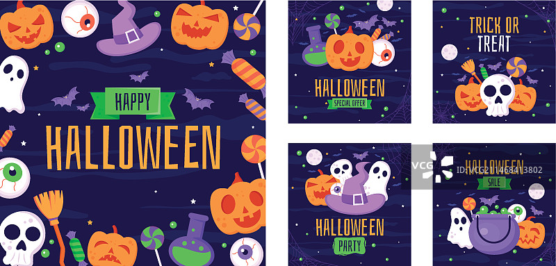 万圣节扁平风格Instagram帖子合集图片素材