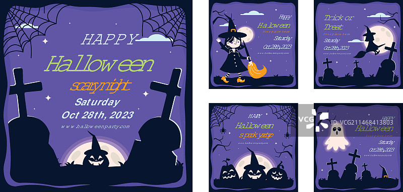 万圣节扁平风格Instagram帖子合集图片素材