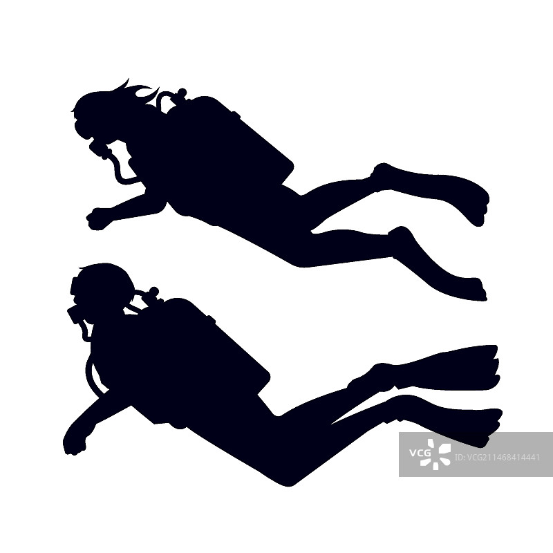 扁平风格水肺潜水员剪影插画图片素材