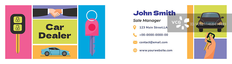 手绘汽车经销商横版名片图片素材