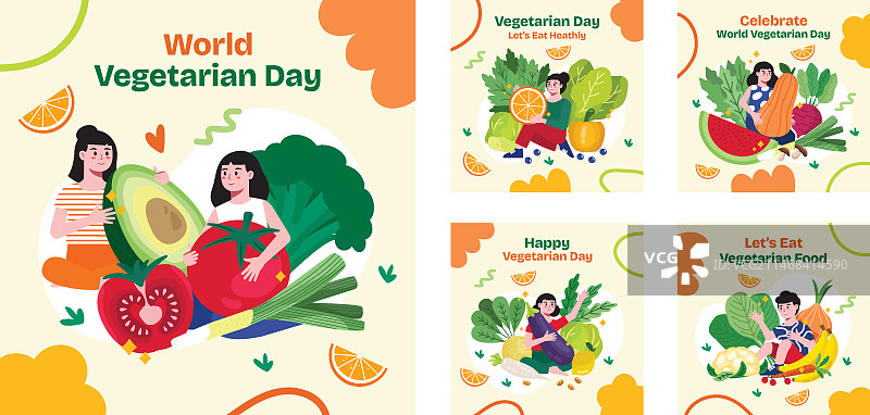 世界素食日Instagram扁平风格帖子合集图片素材