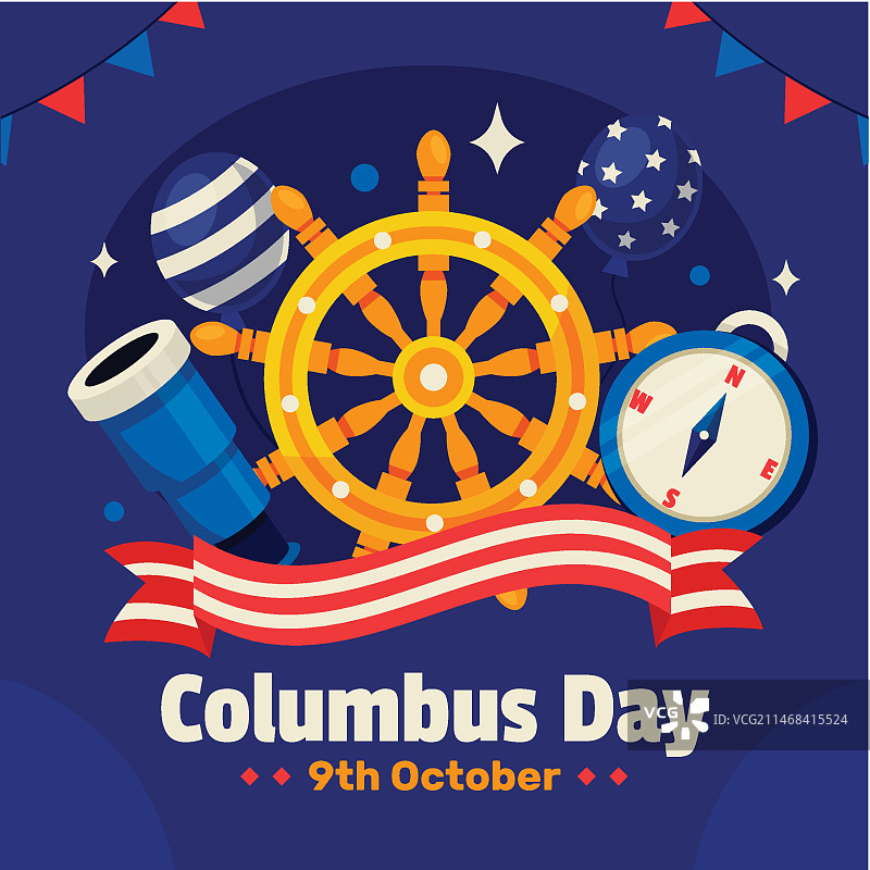 哥伦布日扁平风插画图片素材