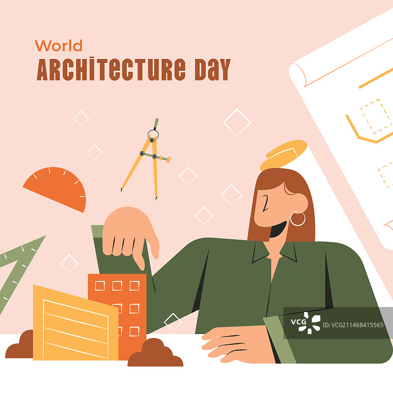 扁平风格的世界建筑日插画图片素材