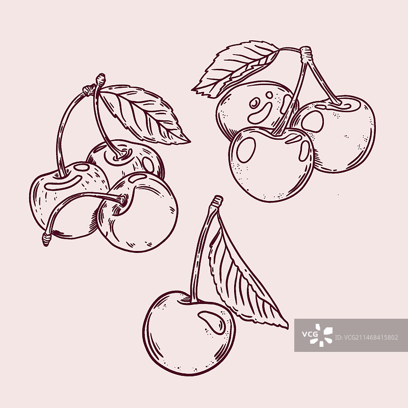 手绘樱桃轮廓插图图片素材