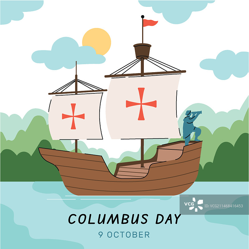 哥伦布日扁平风插画图片素材