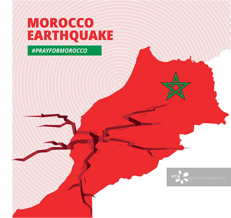 带有地图和裂缝的摩洛哥地震扁平风格插画图片素材