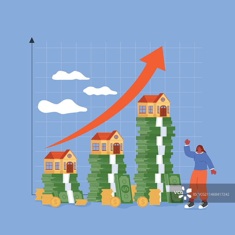 手绘房价上涨插画图片素材