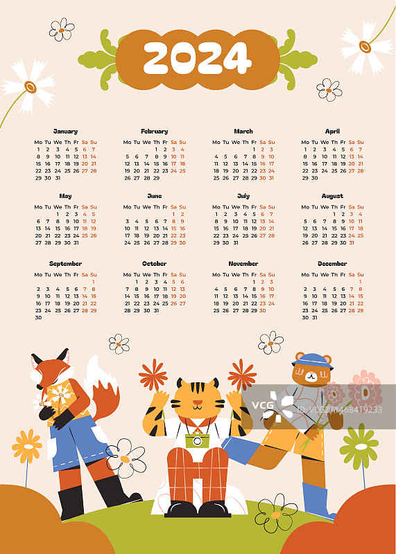 2024年扁平风日历模板图片素材