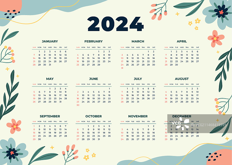2024年扁平风日历模板图片素材