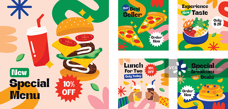 手绘美食餐厅Instagram帖子图片素材